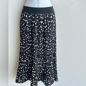 Black & White Polka Dot Crinkle Pleated Elastic Waist Midi Skirt Petite Small
